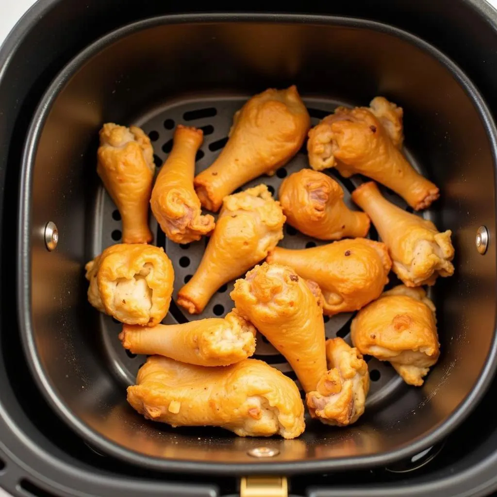 Air Fryer Basket Filled with Barber Foods Chicken