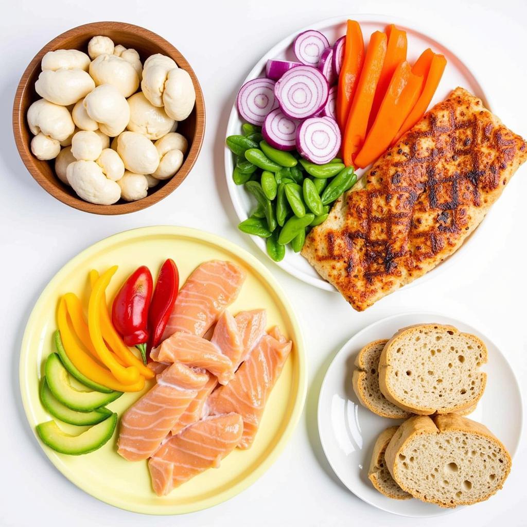  A variety of fresh ingredients laid out for assembling bariatric sliders.