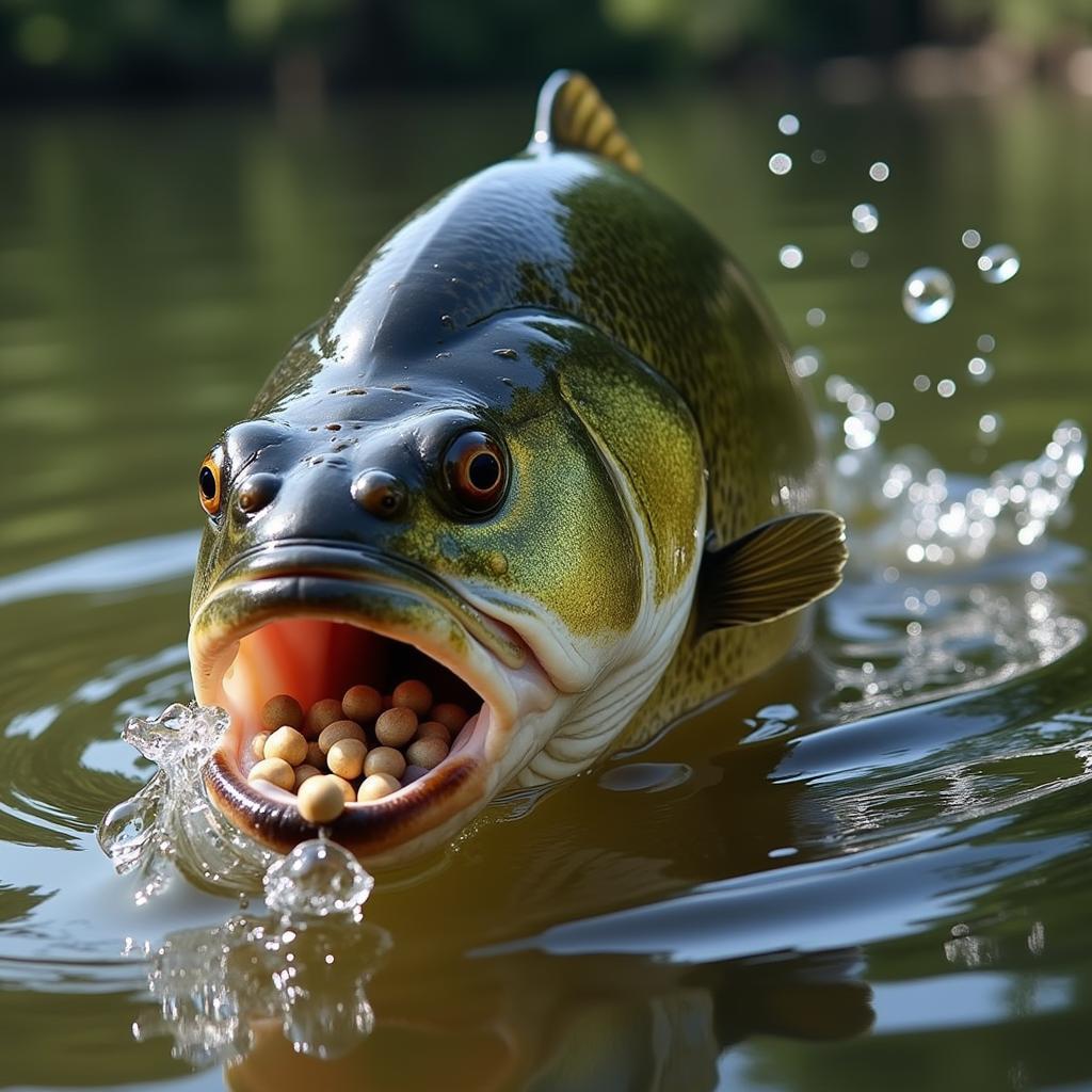 Bass Feeding on Pellets