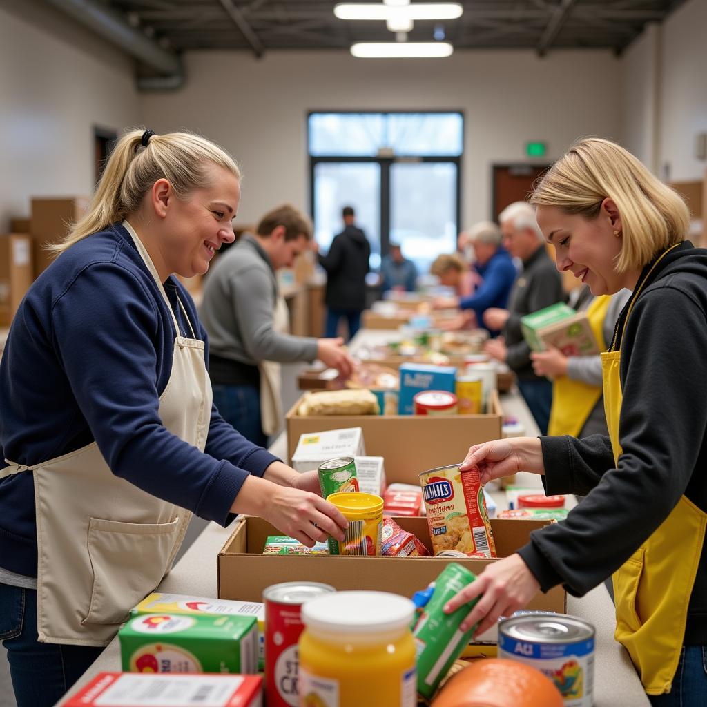 Volunteers sorting donations at a Batavia NY food bank