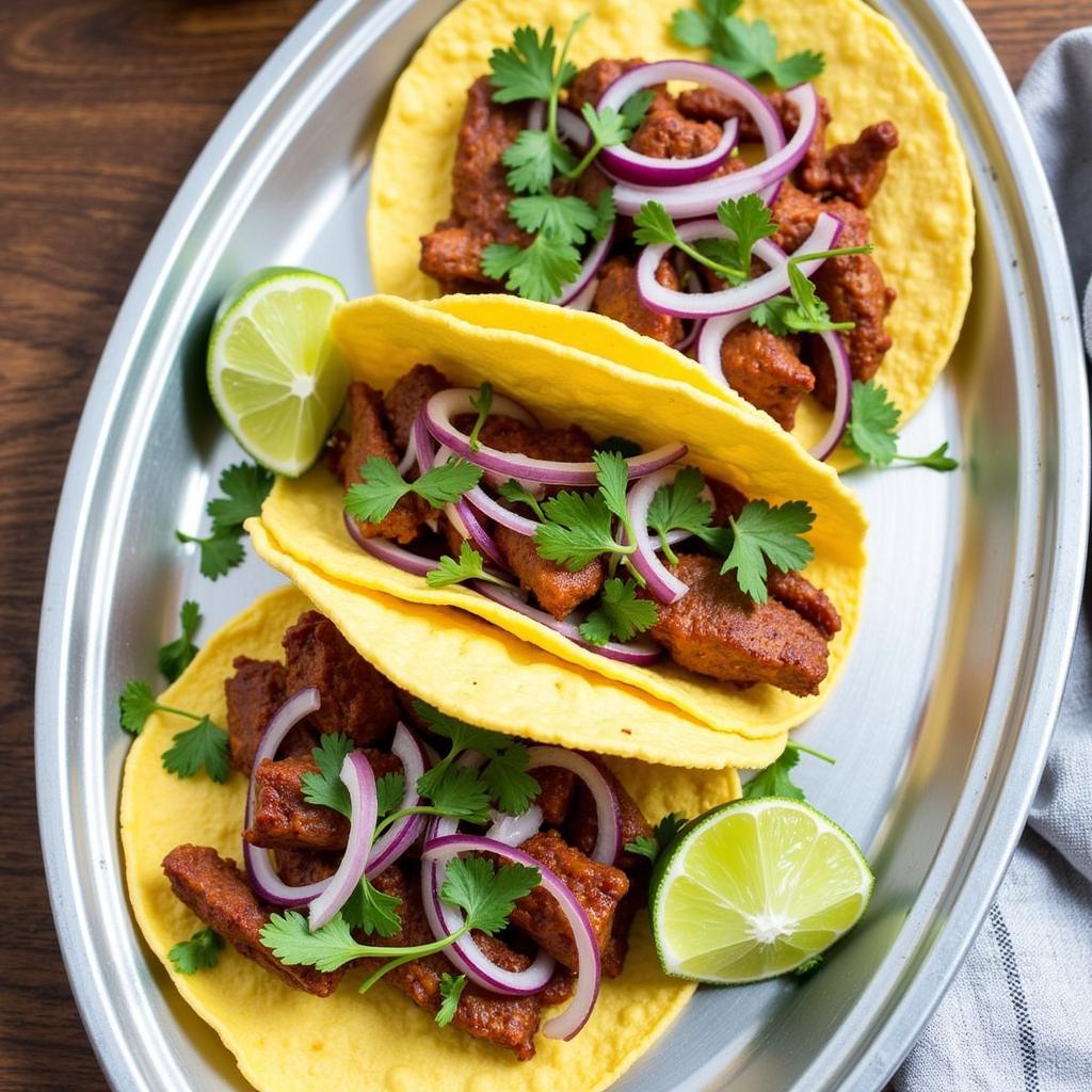 Close-up of BBQ Brisket Tacos on a plate