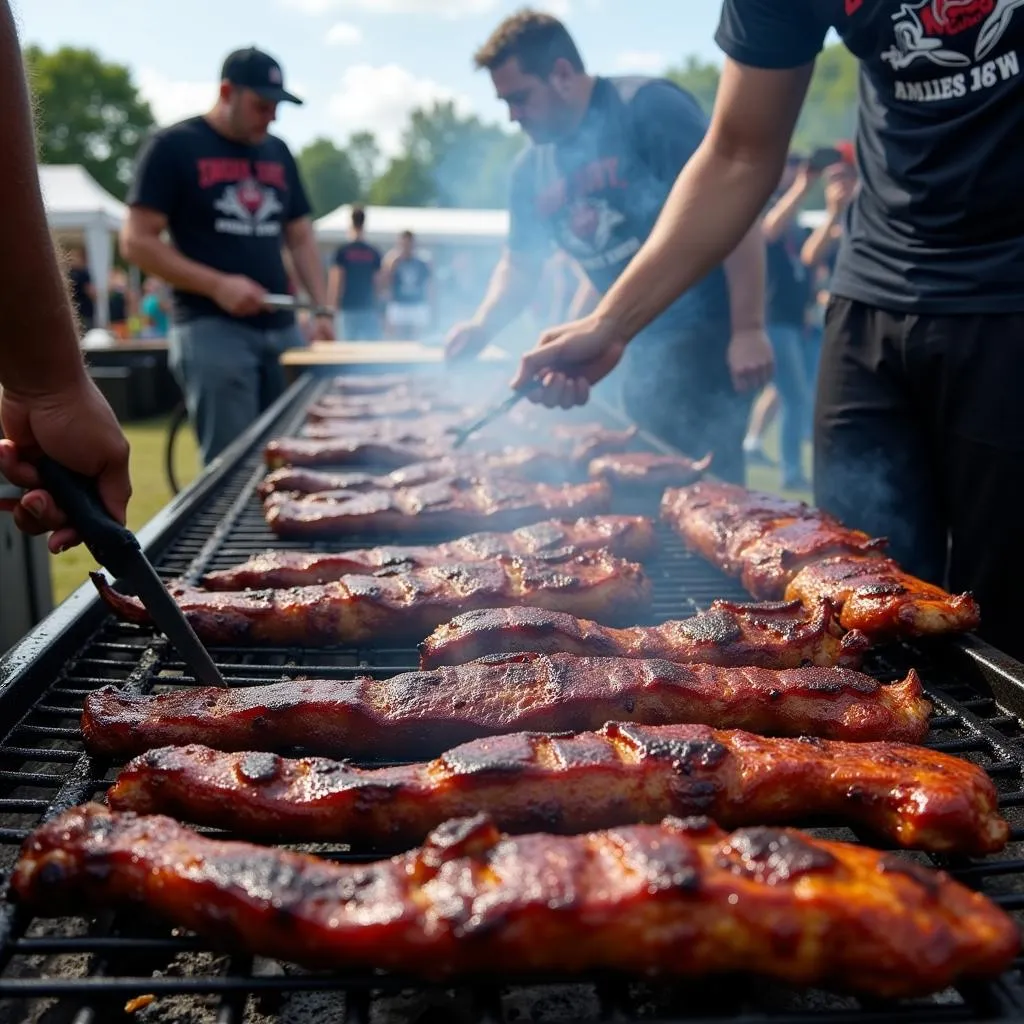 Pitmasters preparing barbecue at the Smokin' Hot BBQ &amp; Music Festival