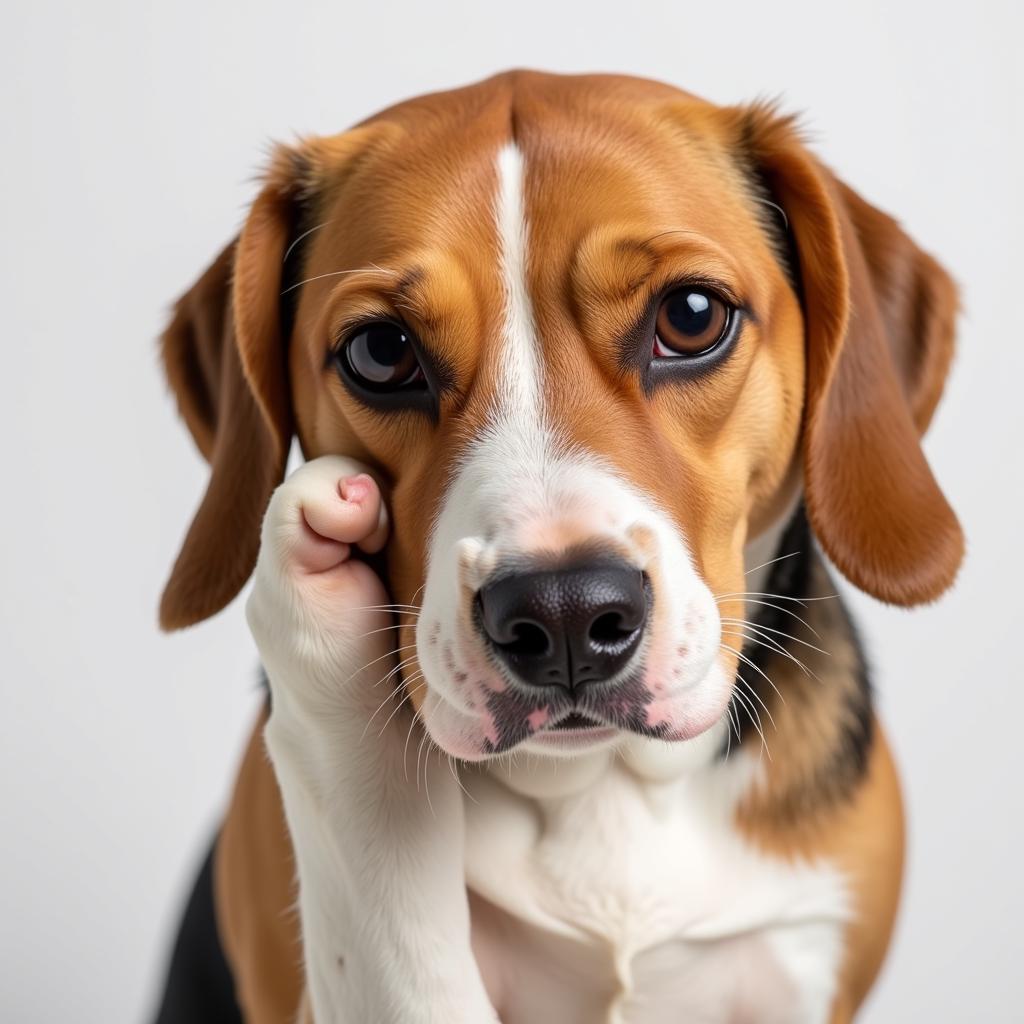 Beagle scratching its ears