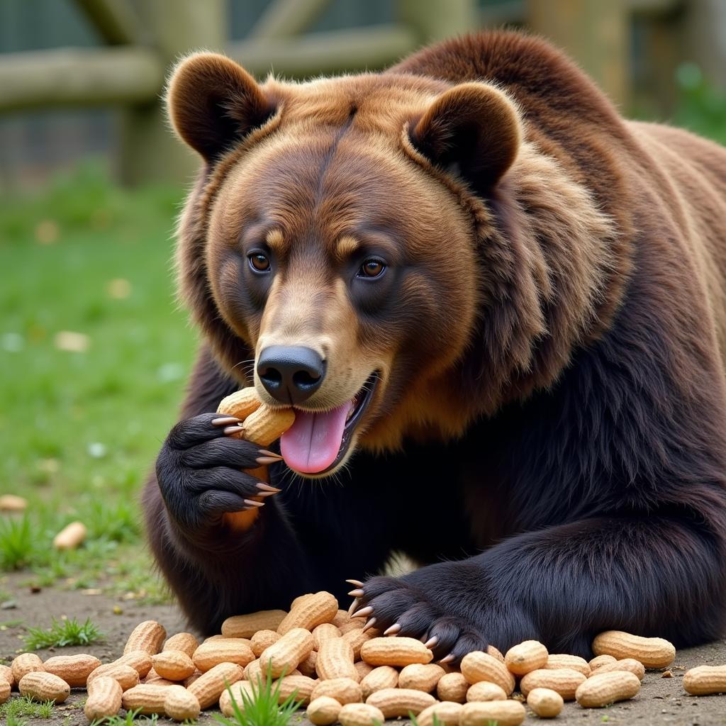 A bear enjoys a peanut snack in its natural habitat