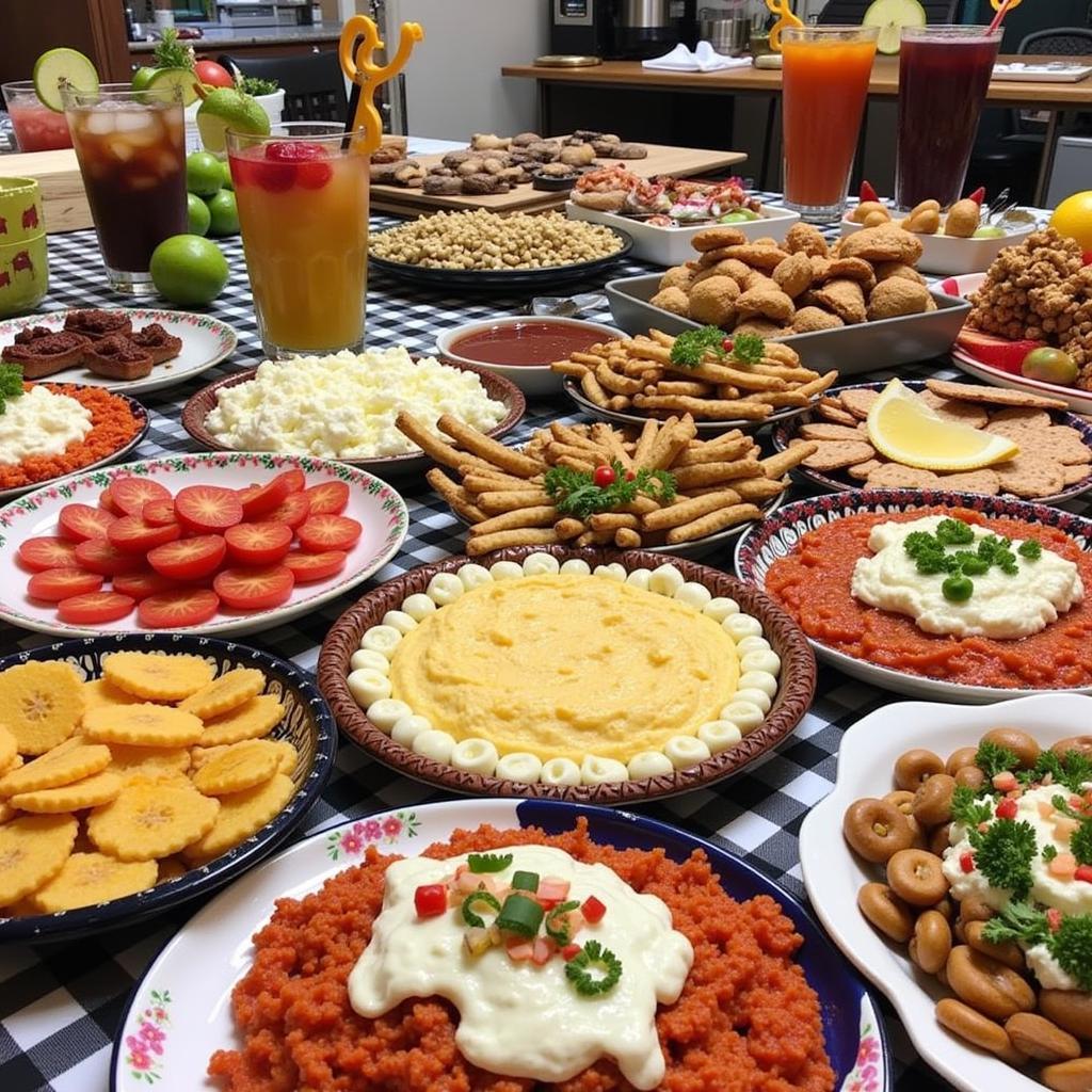 Belmont Stakes party food spread with a variety of snacks, appetizers, and drinks.