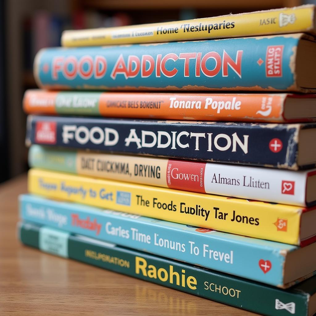 Stack of books about food addiction