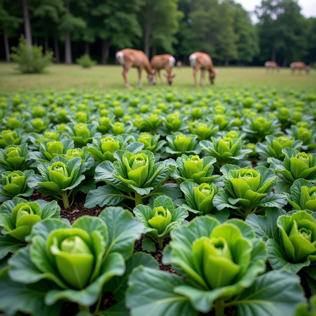 Deer in a lush brassica food plot