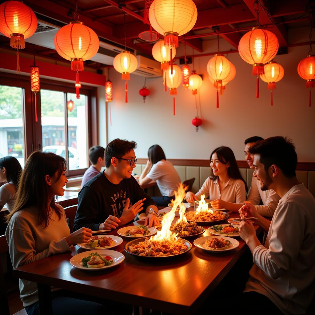 Bustling Chinese restaurant in Galloway, NJ, with steaming dishes and happy customers.