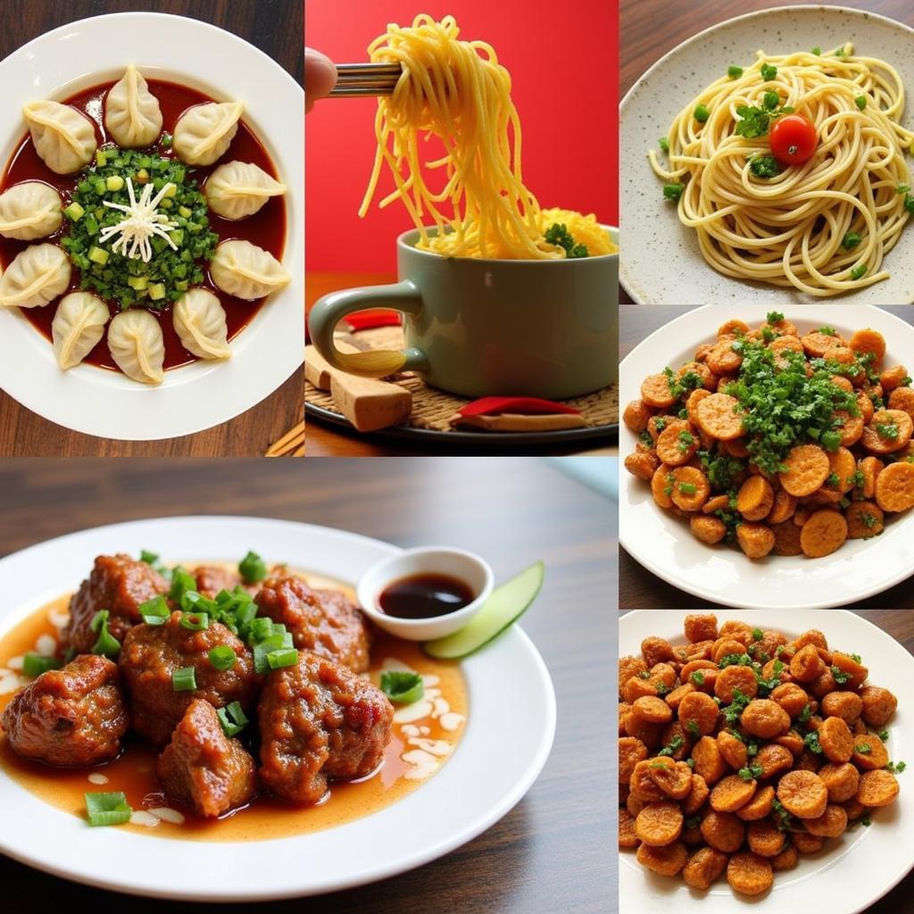 A vibrant collage showcasing various popular Chinese dishes found in restaurants within the 11223 zip code. 