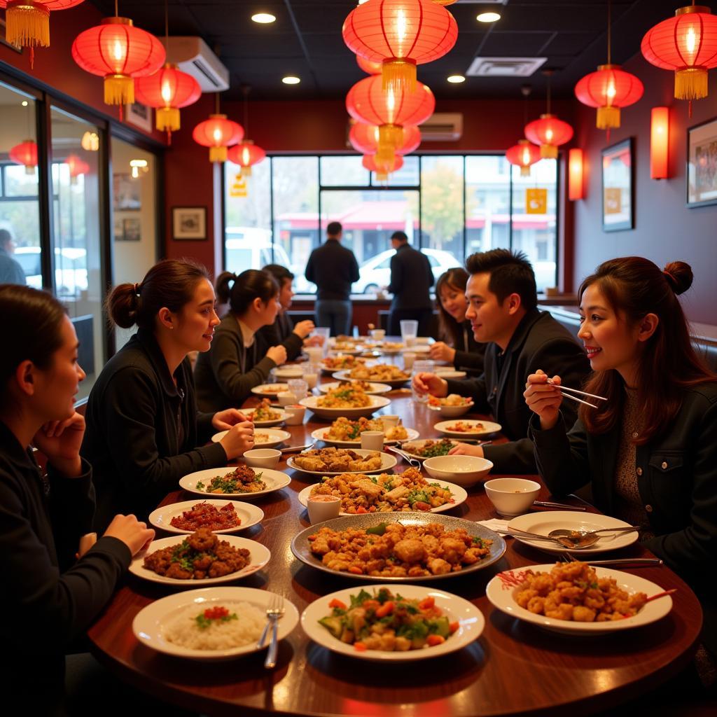 A bustling Chinese restaurant in Garfield, NJ, filled with patrons enjoying various dishes