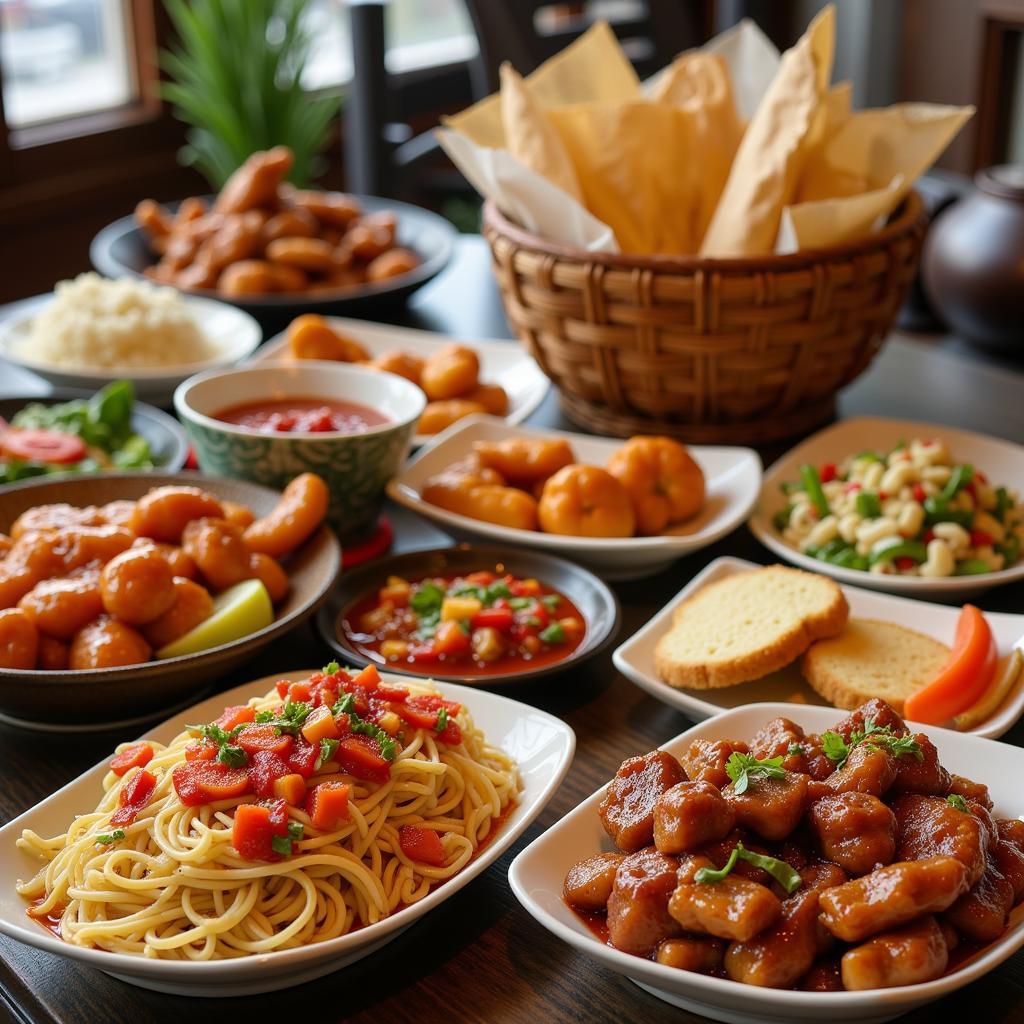 A vibrant collage showcasing various Chinese dishes from different restaurants in Hasbrouck Heights, NJ, with steaming dumplings, colorful stir-fries, and tempting noodle soups.