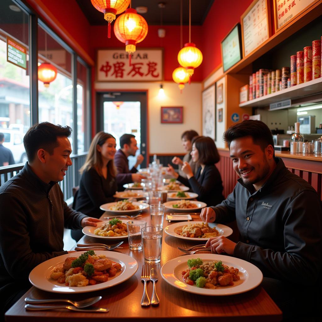 A bustling Chinese restaurant in Herndon, VA, filled with diners enjoying various dishes.