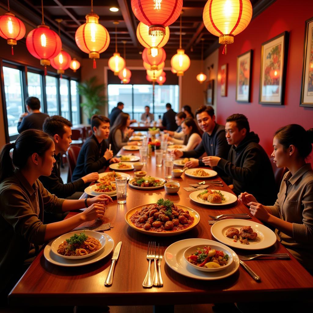 A bustling Chinese restaurant in Lima, Ohio, filled with patrons enjoying a variety of dishes.