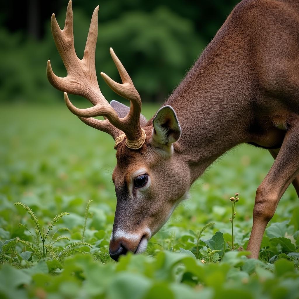 Whitetail Deer Grazing in Lush Food Plot