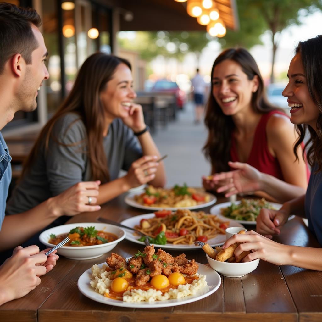 People enjoying a meal at a popular food court in Sorrento Valley