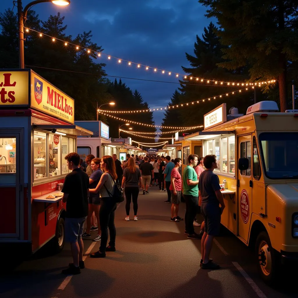 Food truck park bustling with activity