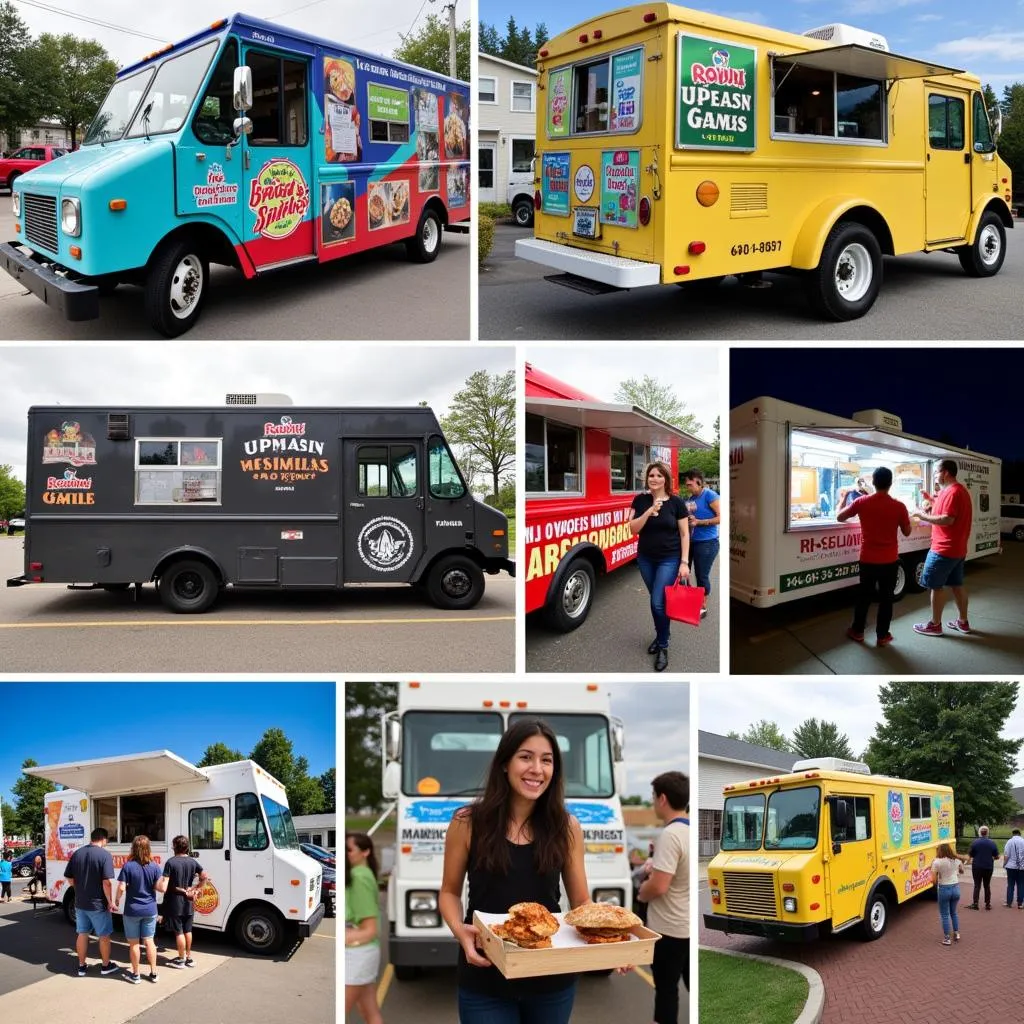 A collage showcasing the variety of food trucks in Mount Pleasant, SC