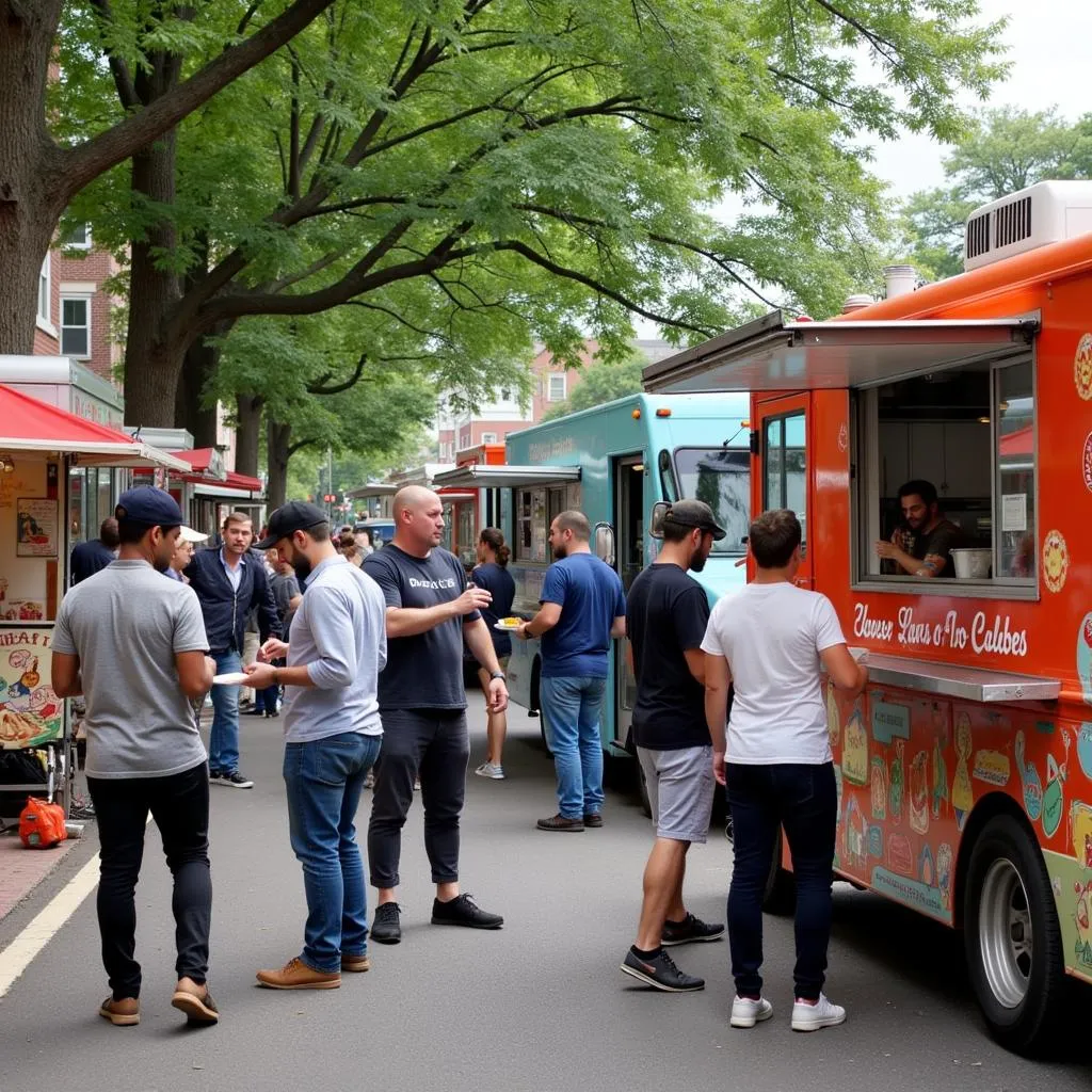 A collage showcasing the vibrant food truck scene in Silver Spring, MD, featuring a variety of cuisines and trucks.