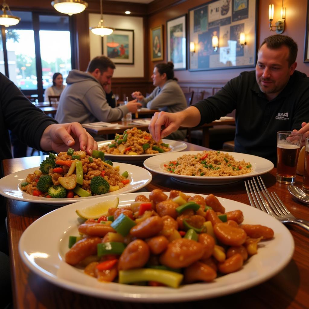 A bustling Chinese restaurant in Gonzales with steaming plates of food