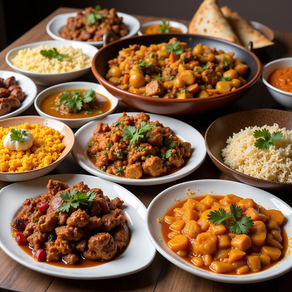 Colorful spread of various Indian dishes in Durango