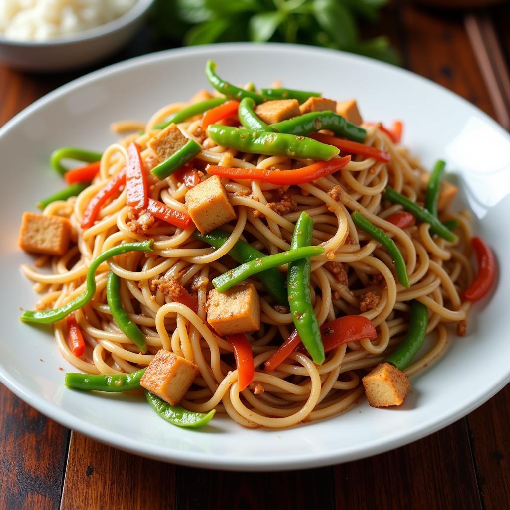 A vibrant plate of Pad See Ew with tofu and vegetables at a top-rated Thai restaurant in Elmhurst, IL