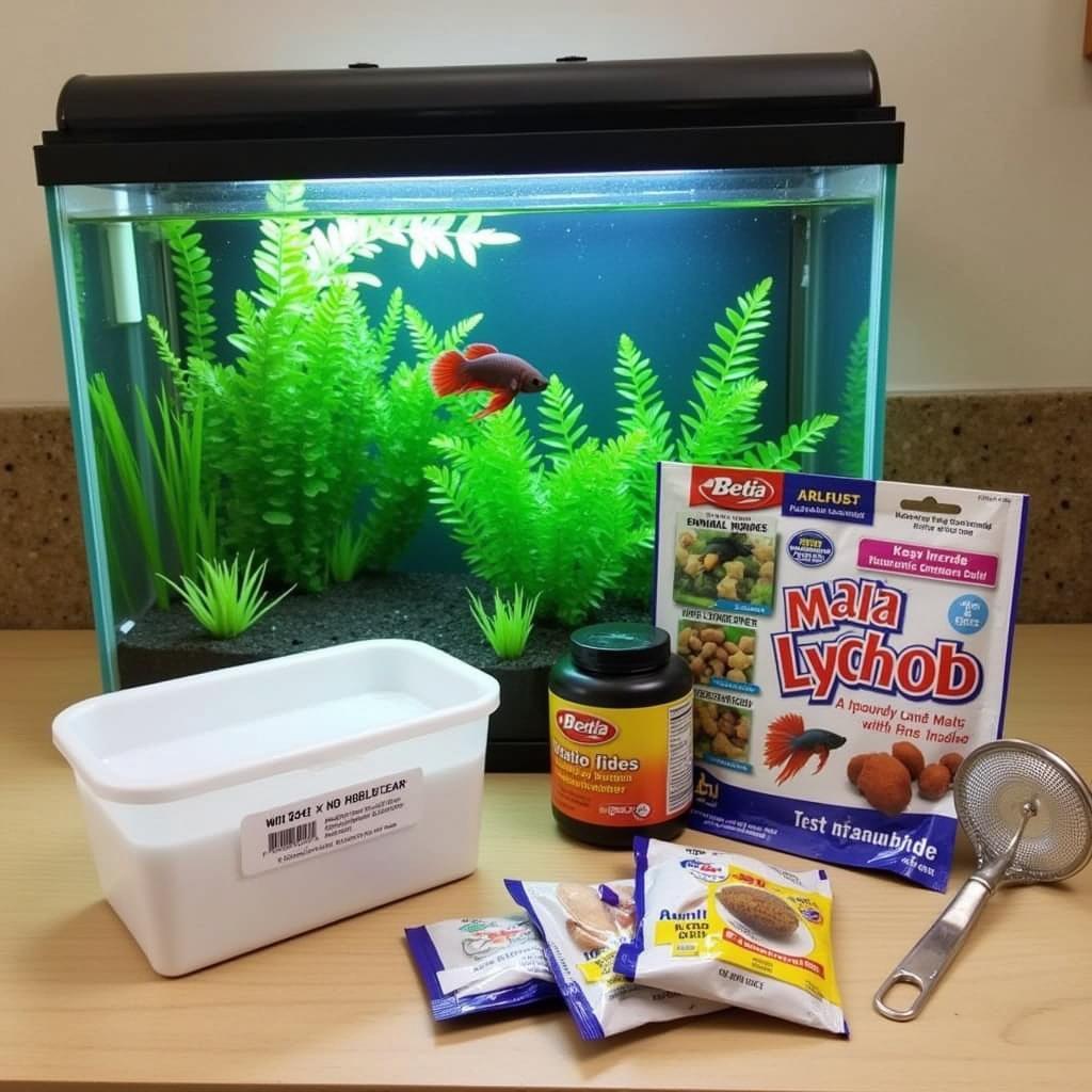 Betta Fish Aquarium Setup with Frozen Food Supplies