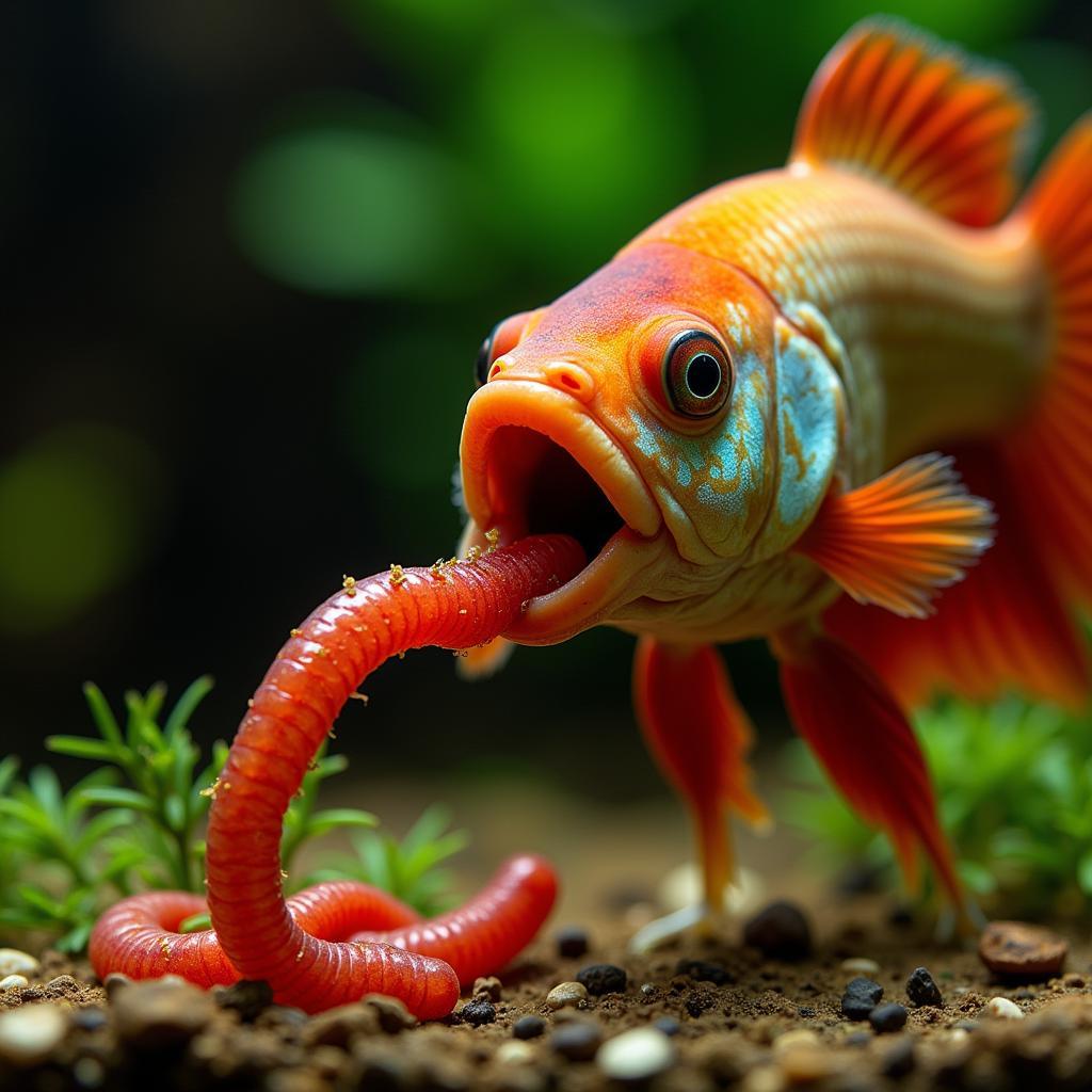 Betta Fish Enjoying Frozen Bloodworm