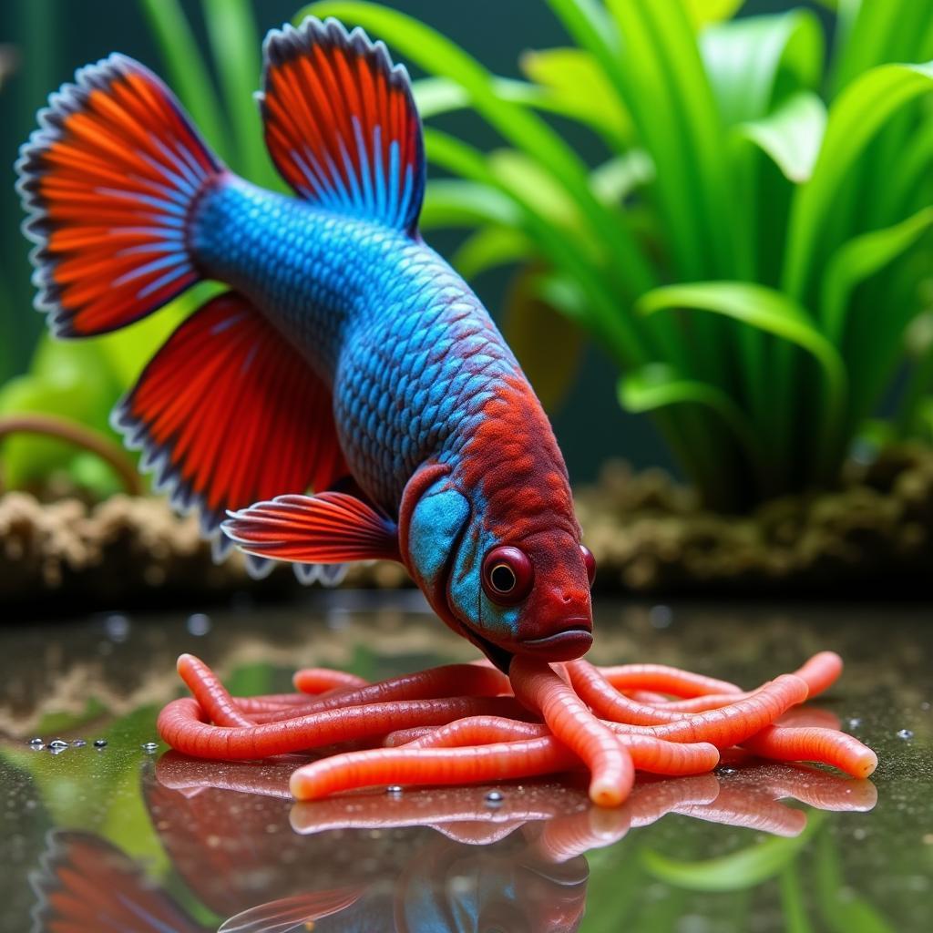 Betta Fish Enjoying Frozen Bloodworms