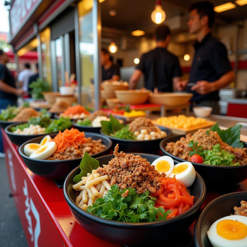 Colorful Bibimbap Bowls at a Food Truck