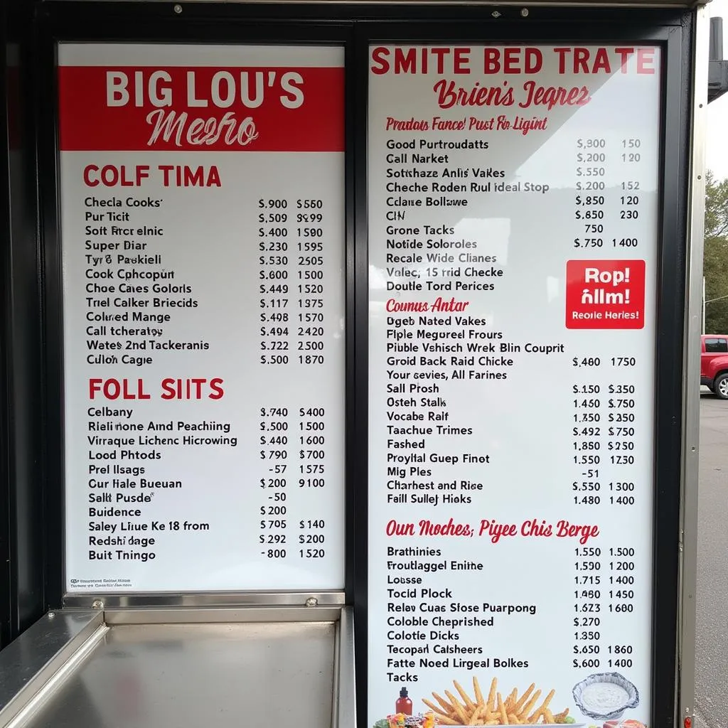 Close-up of Big Lou's Food Truck menu board