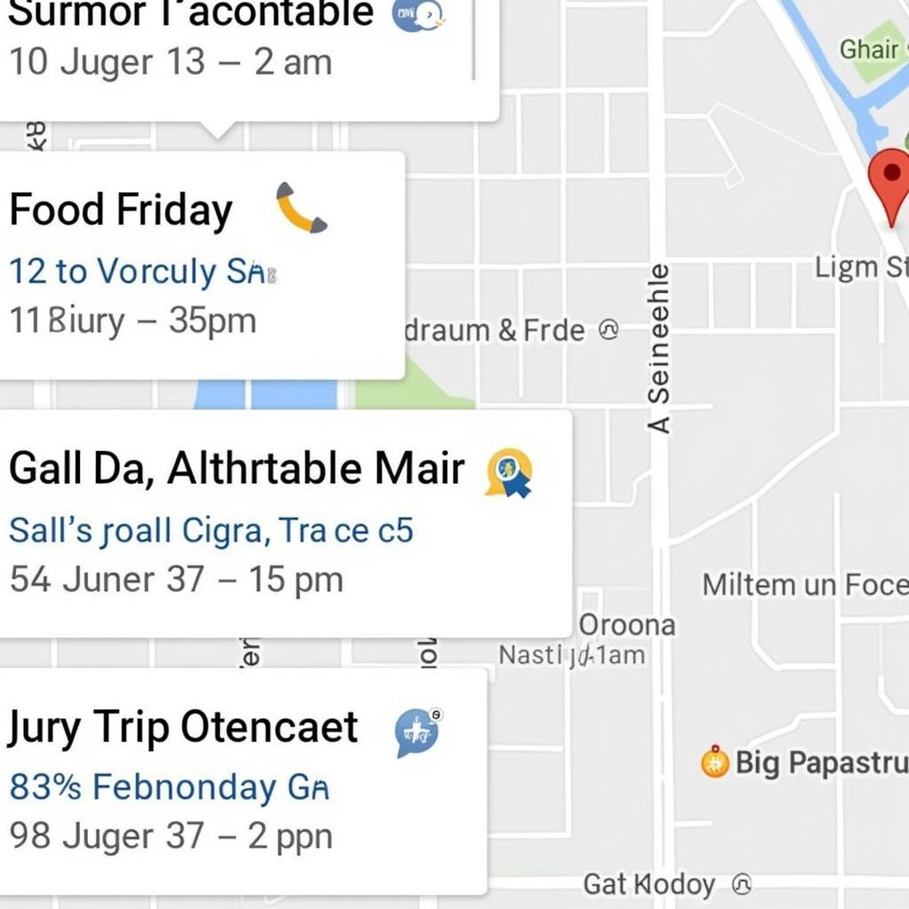 Map showing the weekly schedule and locations of Big Papa Food Truck.