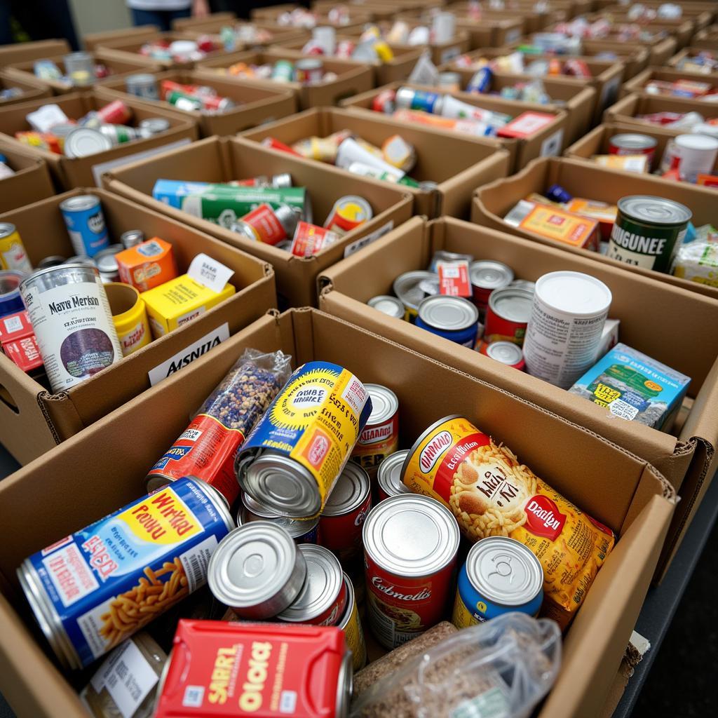 Binghamton food bank donation boxes overflowing with canned goods and non-perishables