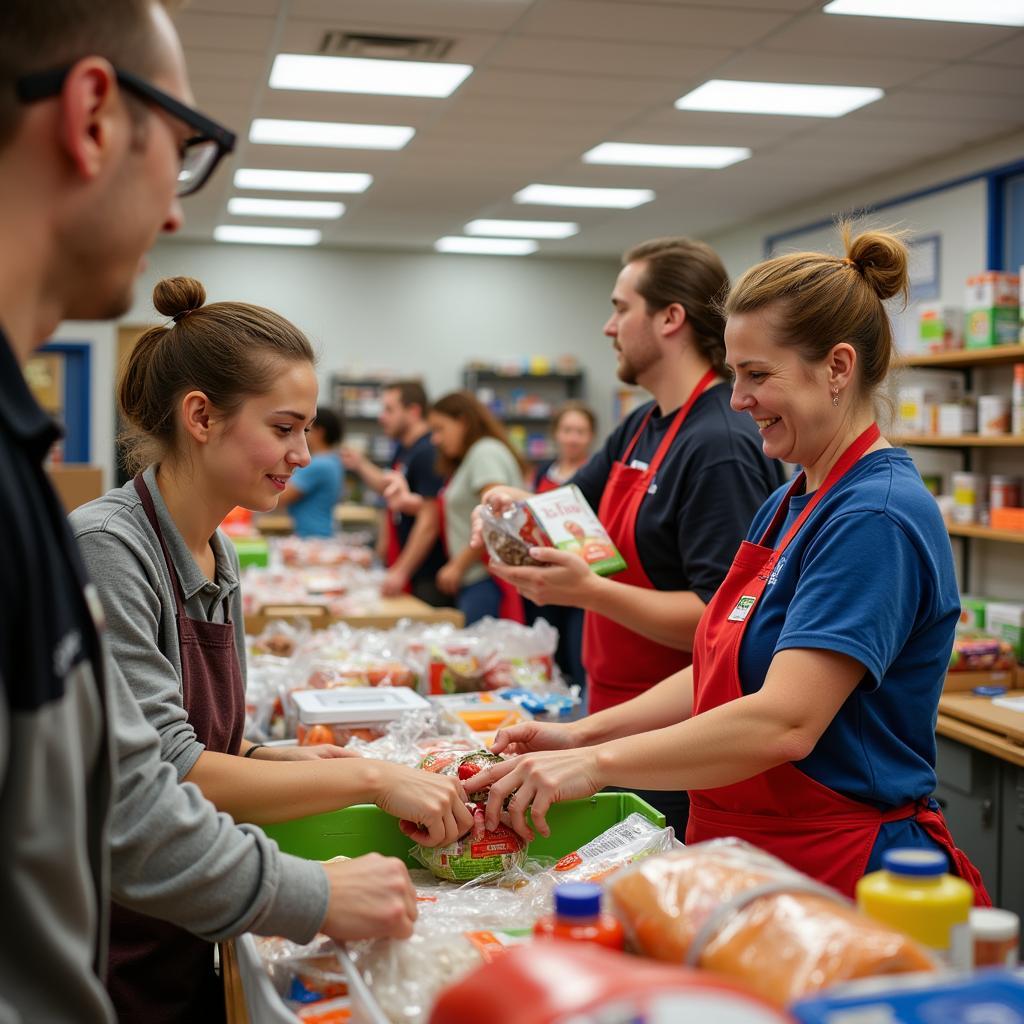 Binghamton food bank volunteers organizing and distributing food