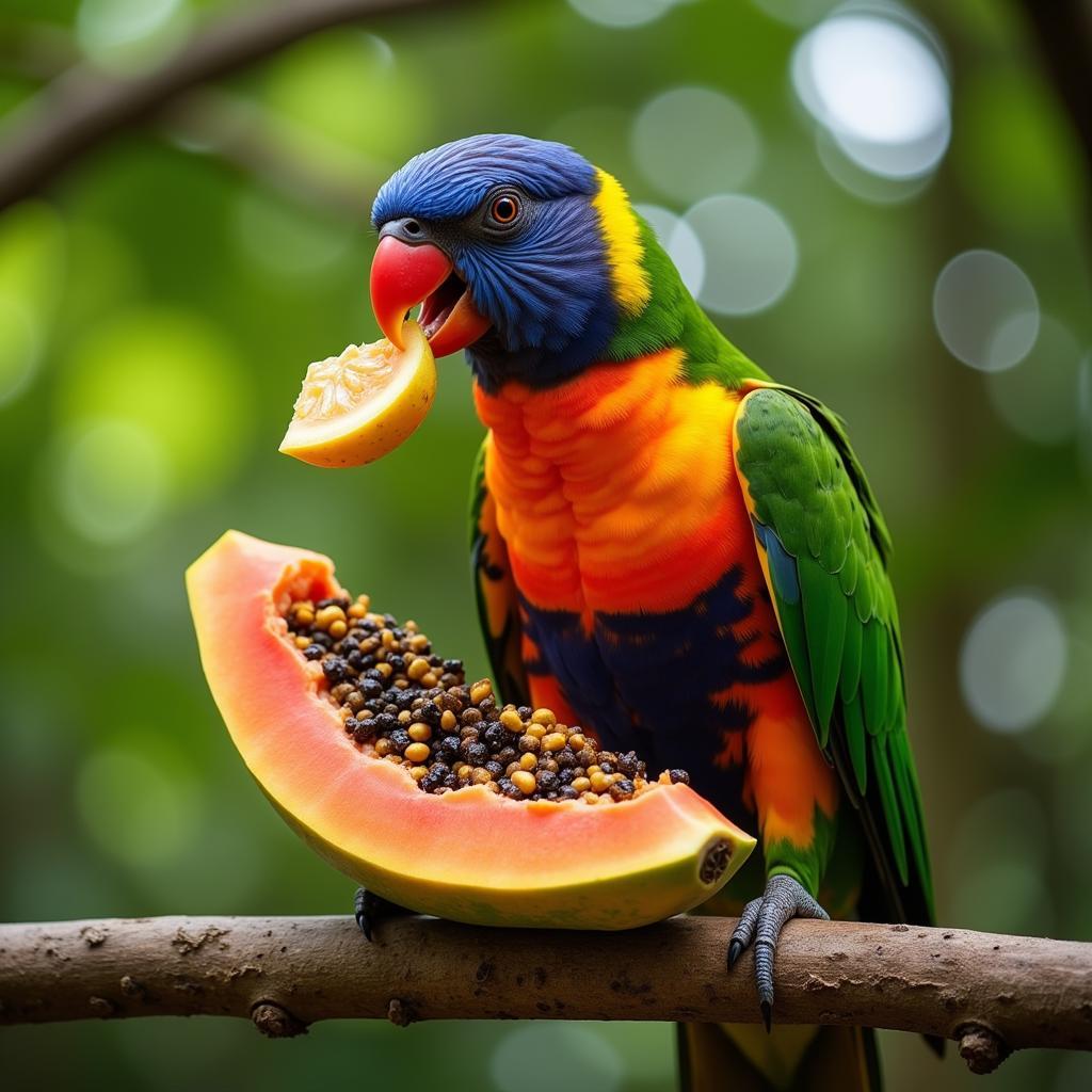 Bird Enjoying Fresh Fruit