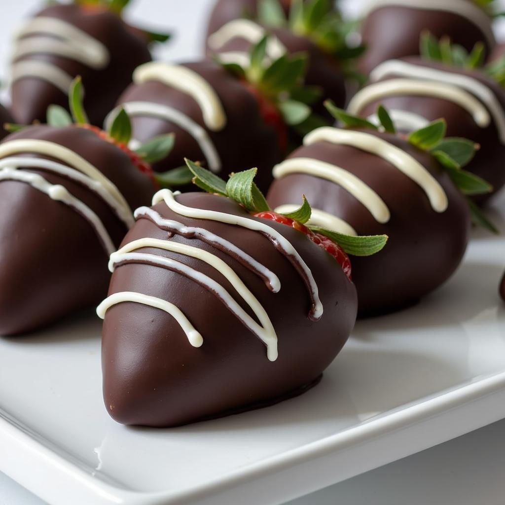 Black food spray on chocolate-covered strawberries