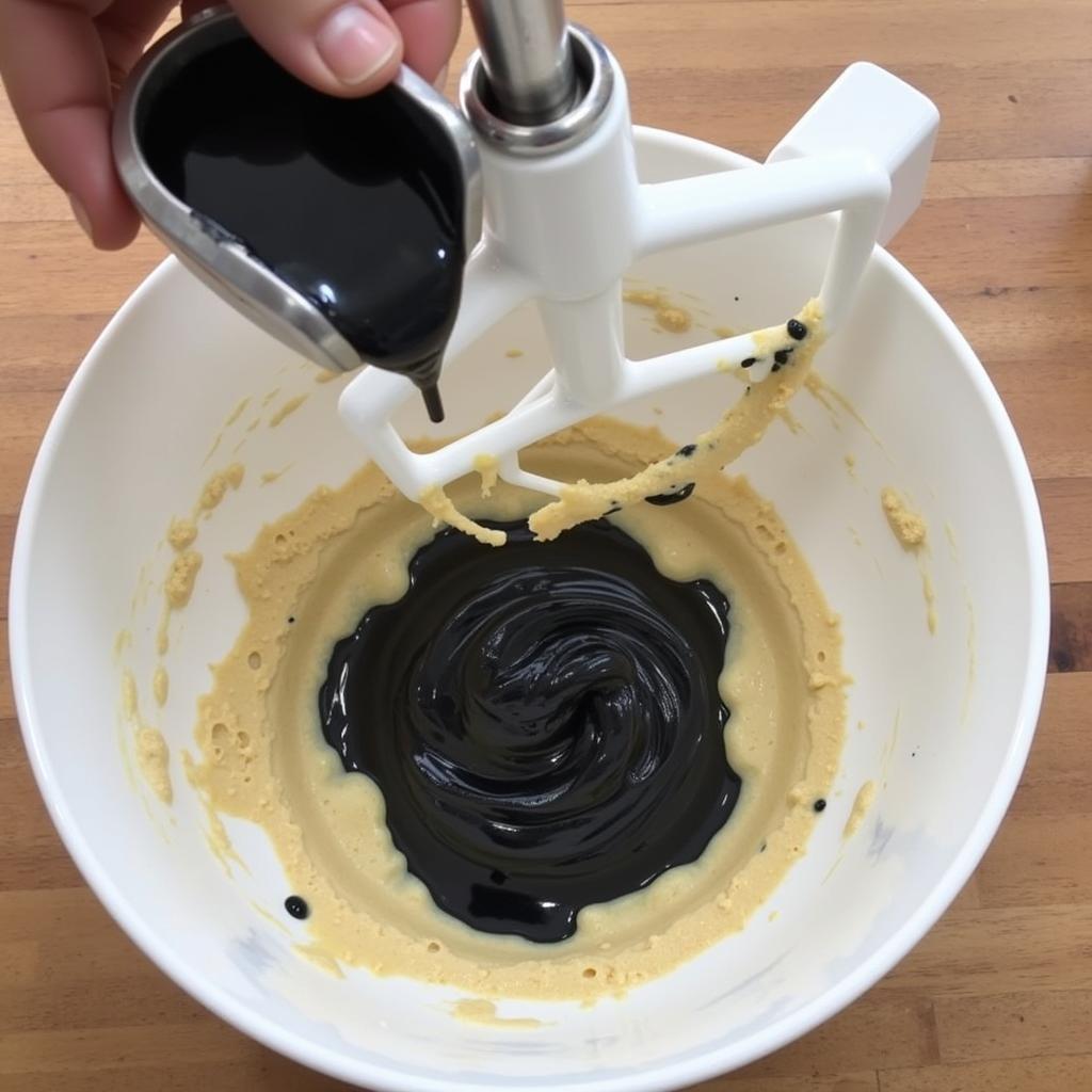 Mixing Black Oil Based Food Coloring into Cake Batter