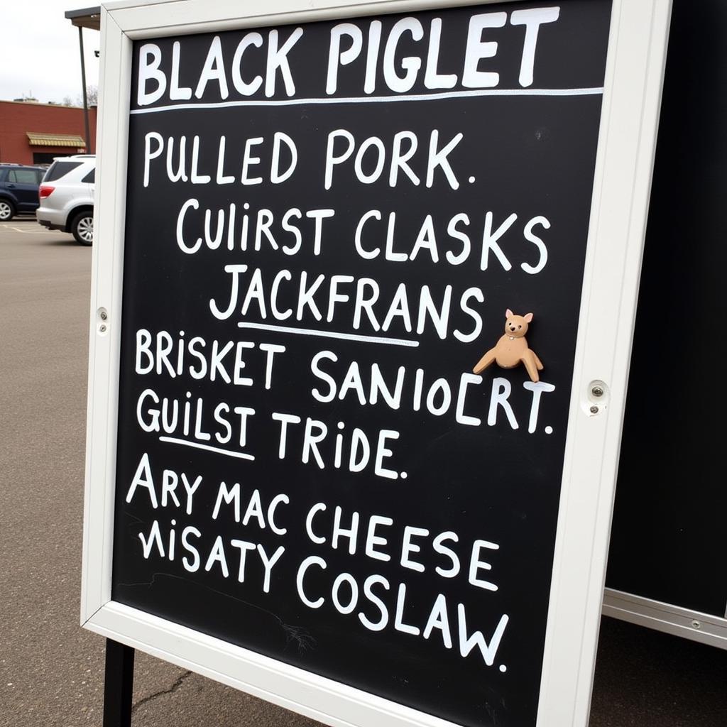 Close-up of the Black Piglet Food Truck menu board