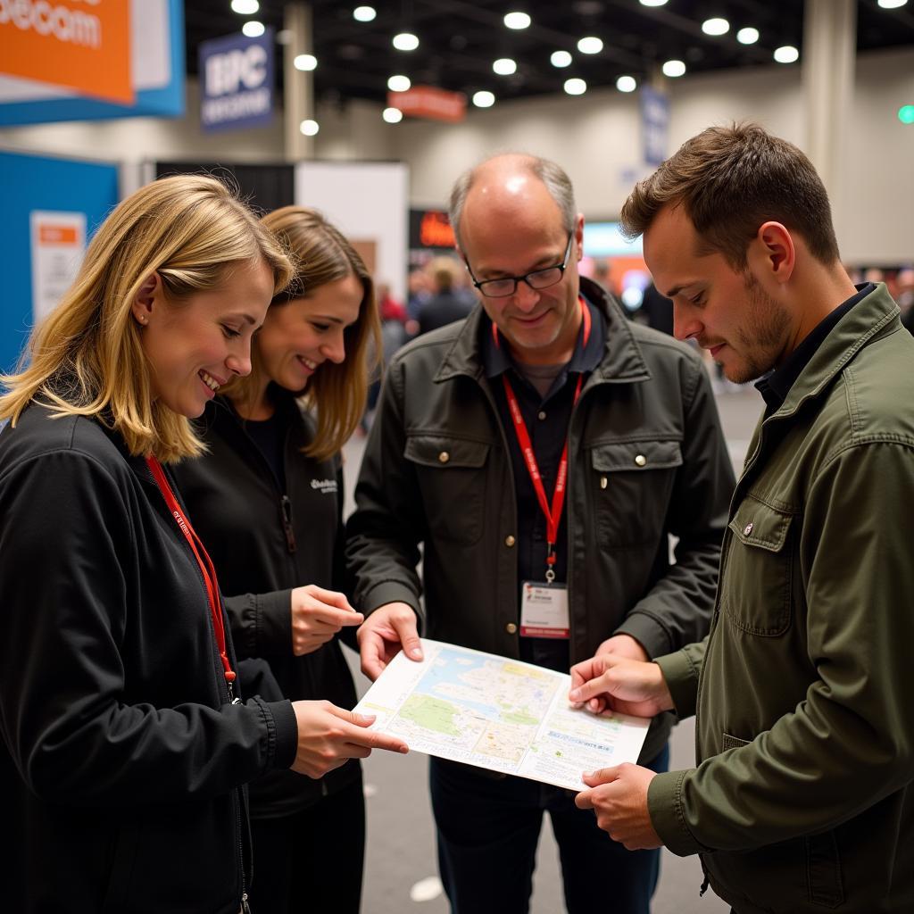 Visitors consulting the event map at the Blaisdell food and product show