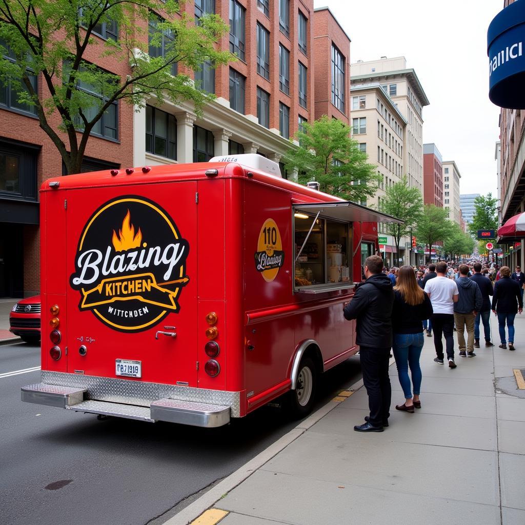 Blazing Kitchen food truck parked in downtown Raleigh