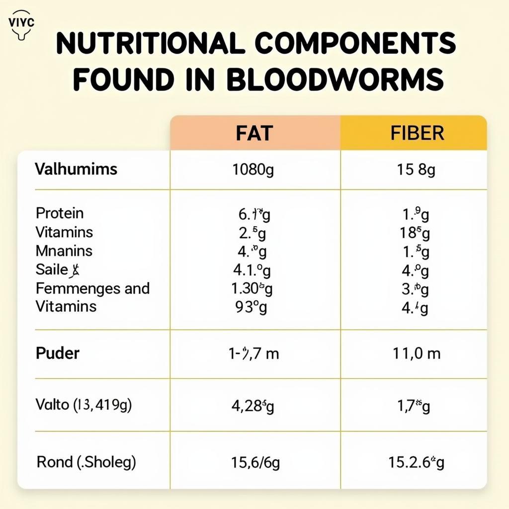 Bloodworms Nutritional Content Table