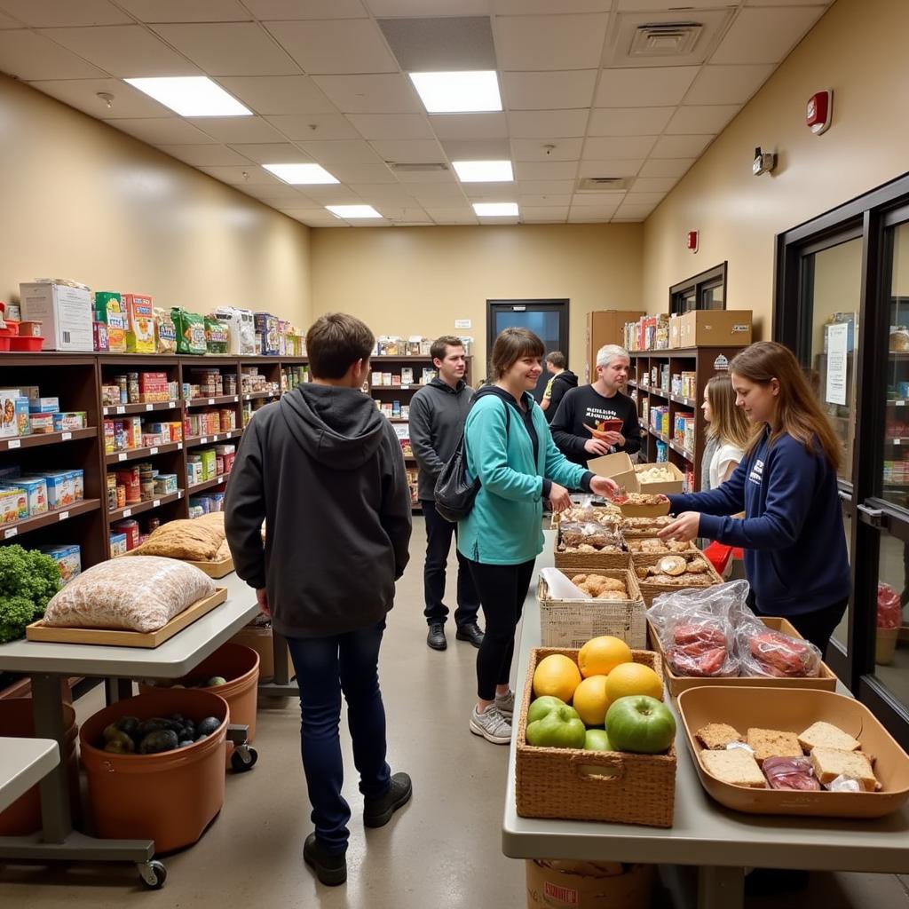  Individuals and families selecting food items inside the Bloomingdale Food Pantry