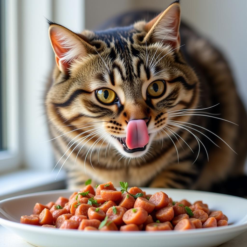 Happy Cat Eating Blue Ridge Raw Food