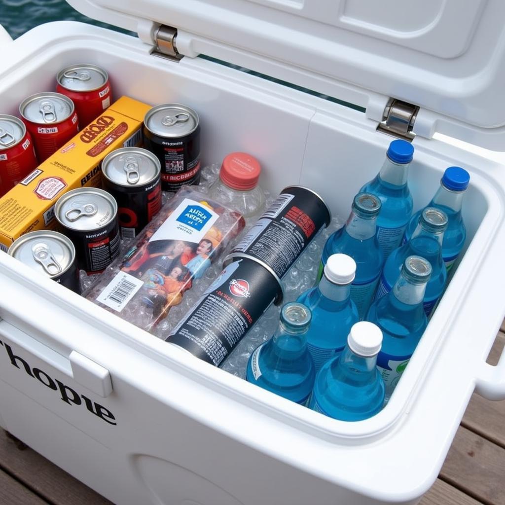 Cooler filled with drinks for a boat party