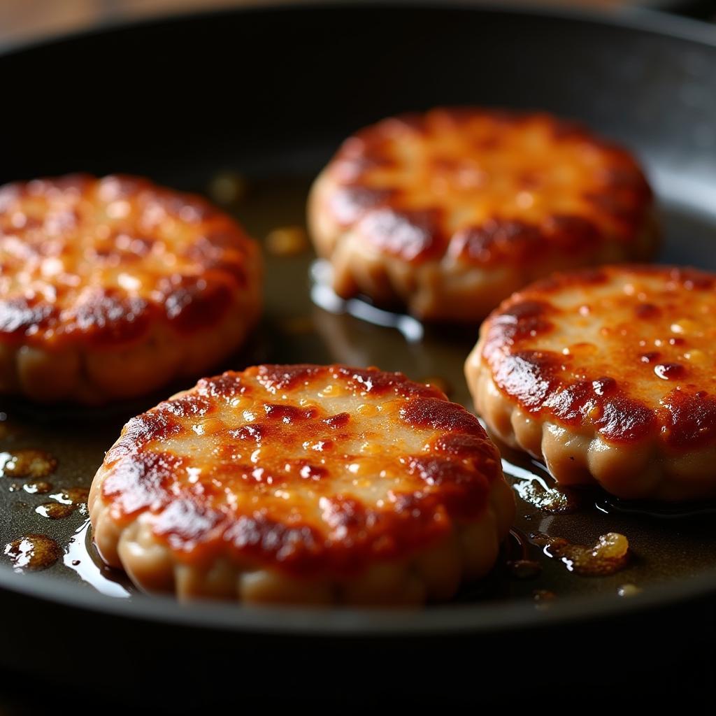 Close-up of Bob Evans Sausage Cooking in a Pan