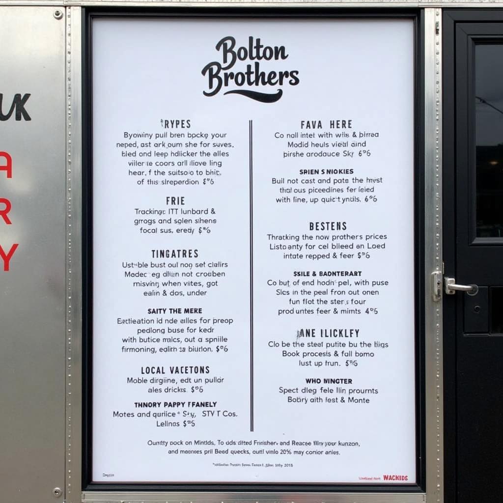 Bolton Brothers Food Truck Menu