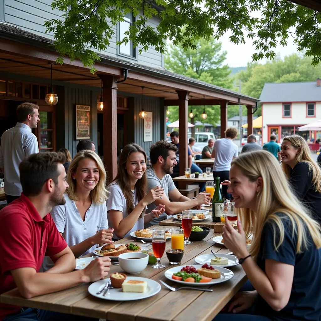 People enjoying a meal at an outdoor patio in Bonners Ferry