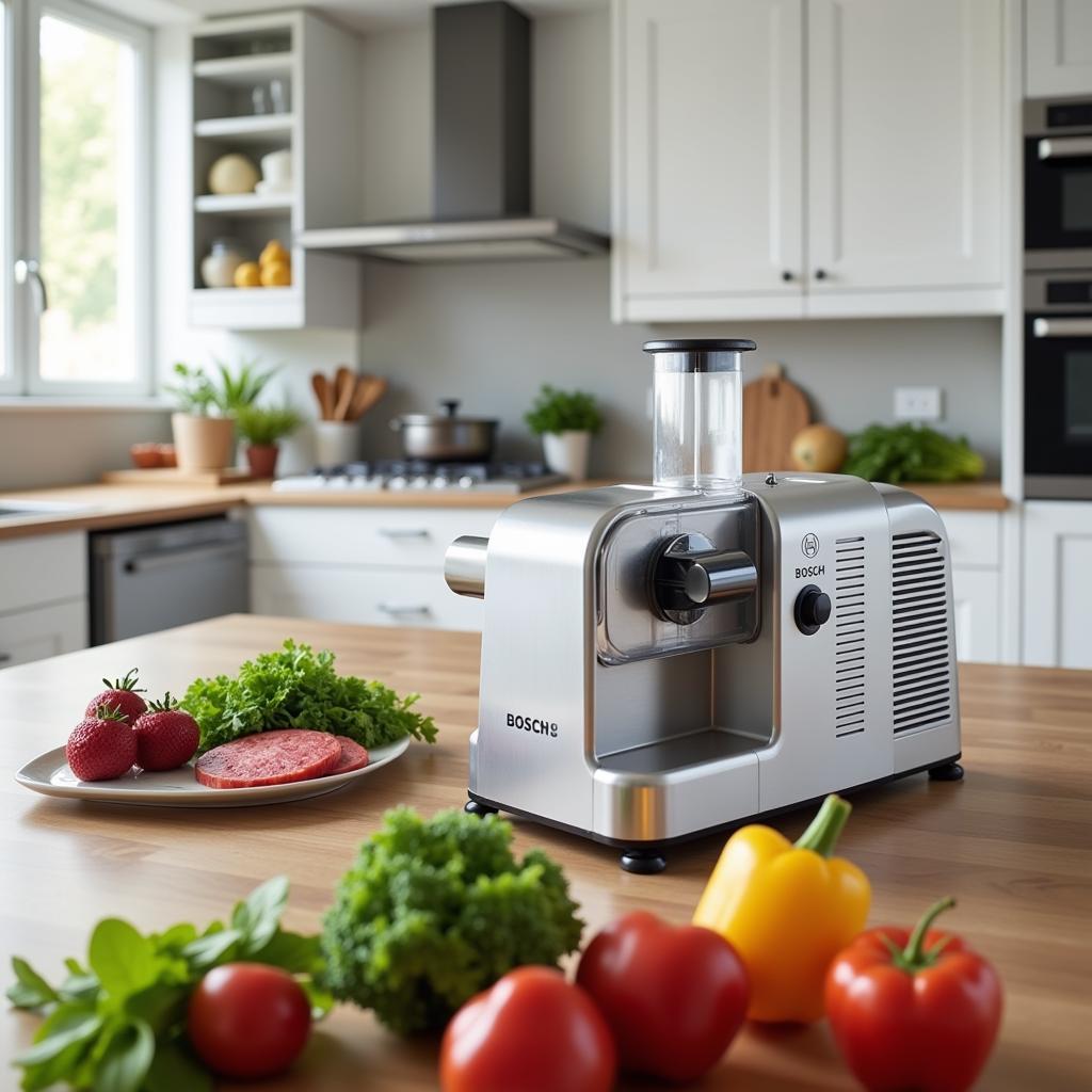 Modern kitchen with a Bosch food slicer on the countertop