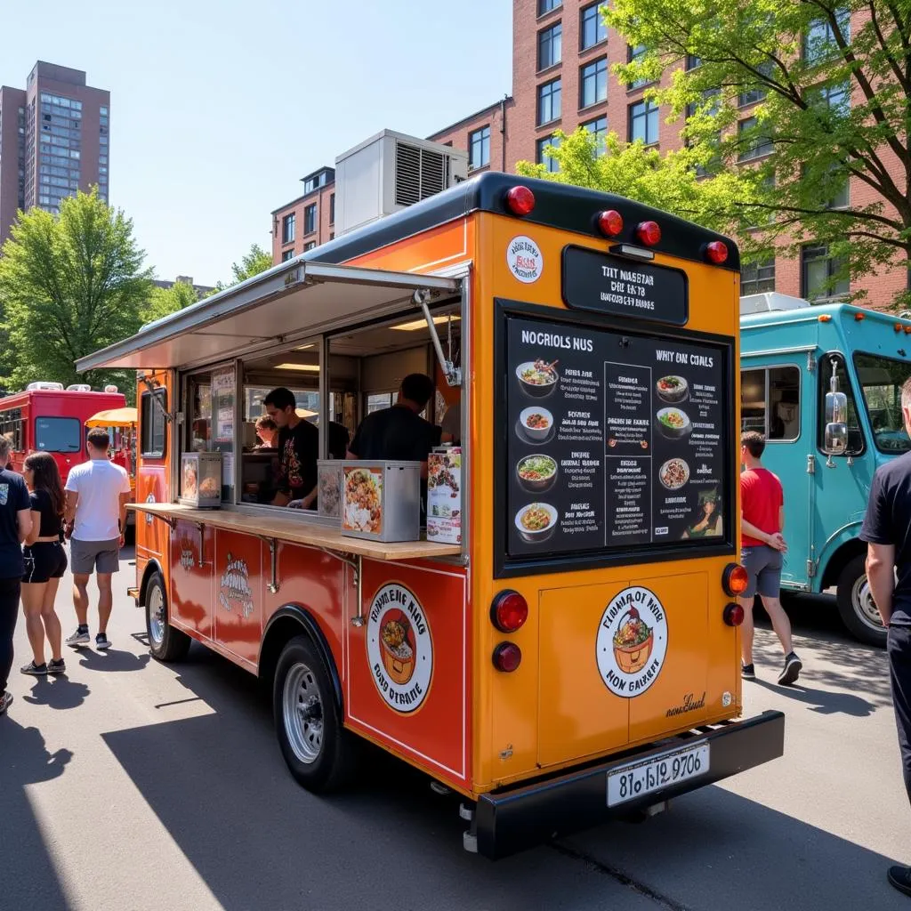 Food truck offering diverse menu of bowls and rolls