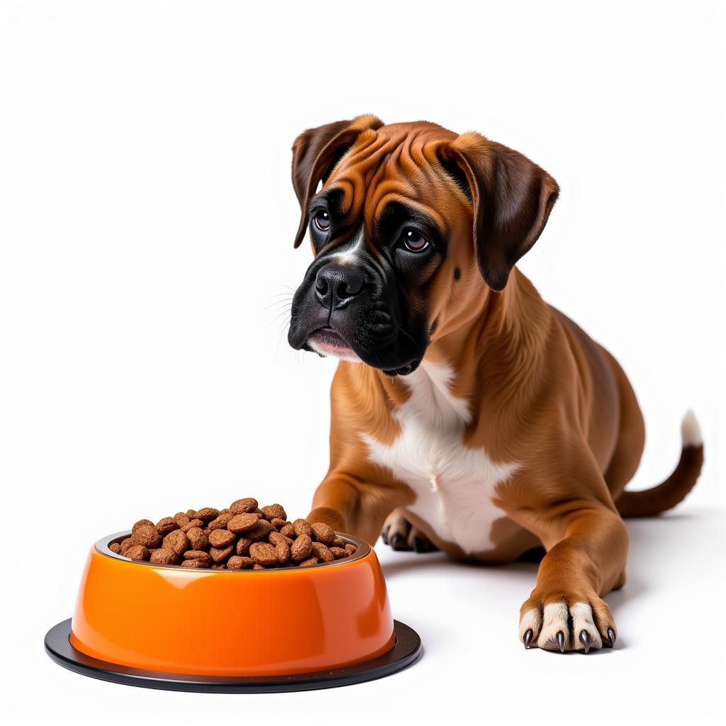 Boxer dog enjoying a healthy meal