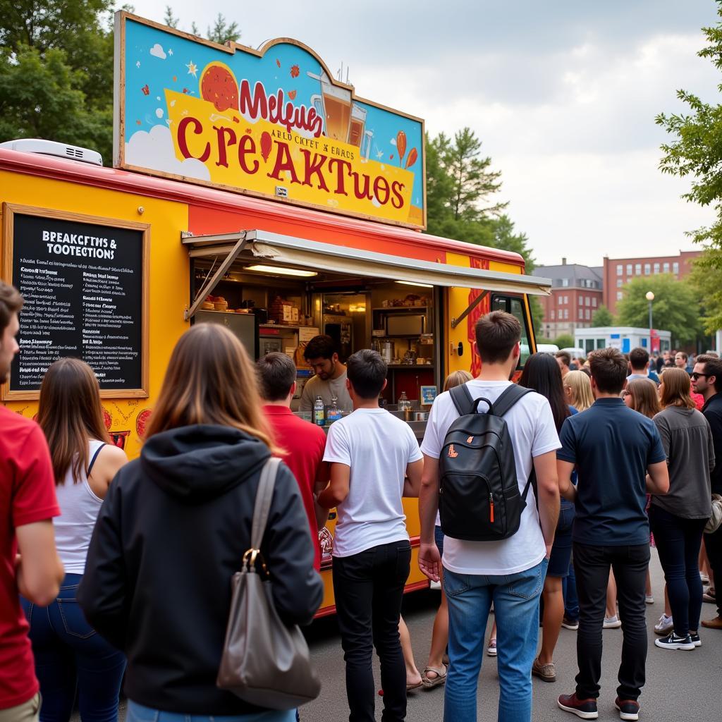 Diverse Crowd Gathering at a Breakfast Food Truck